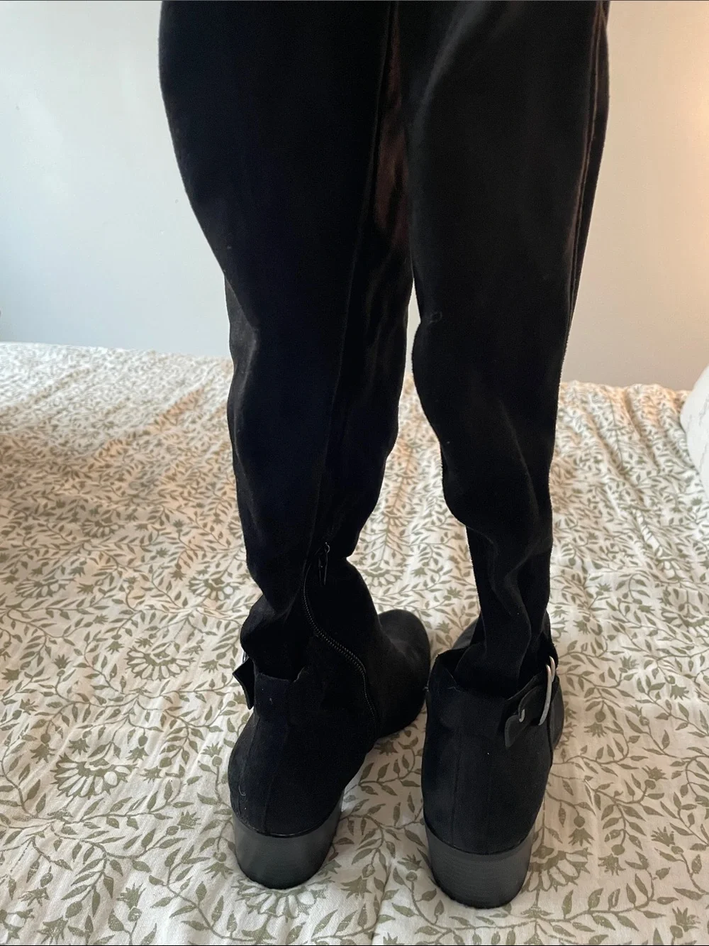 Women's Black Suede Over-the-Knee Boots with Buckle Detail